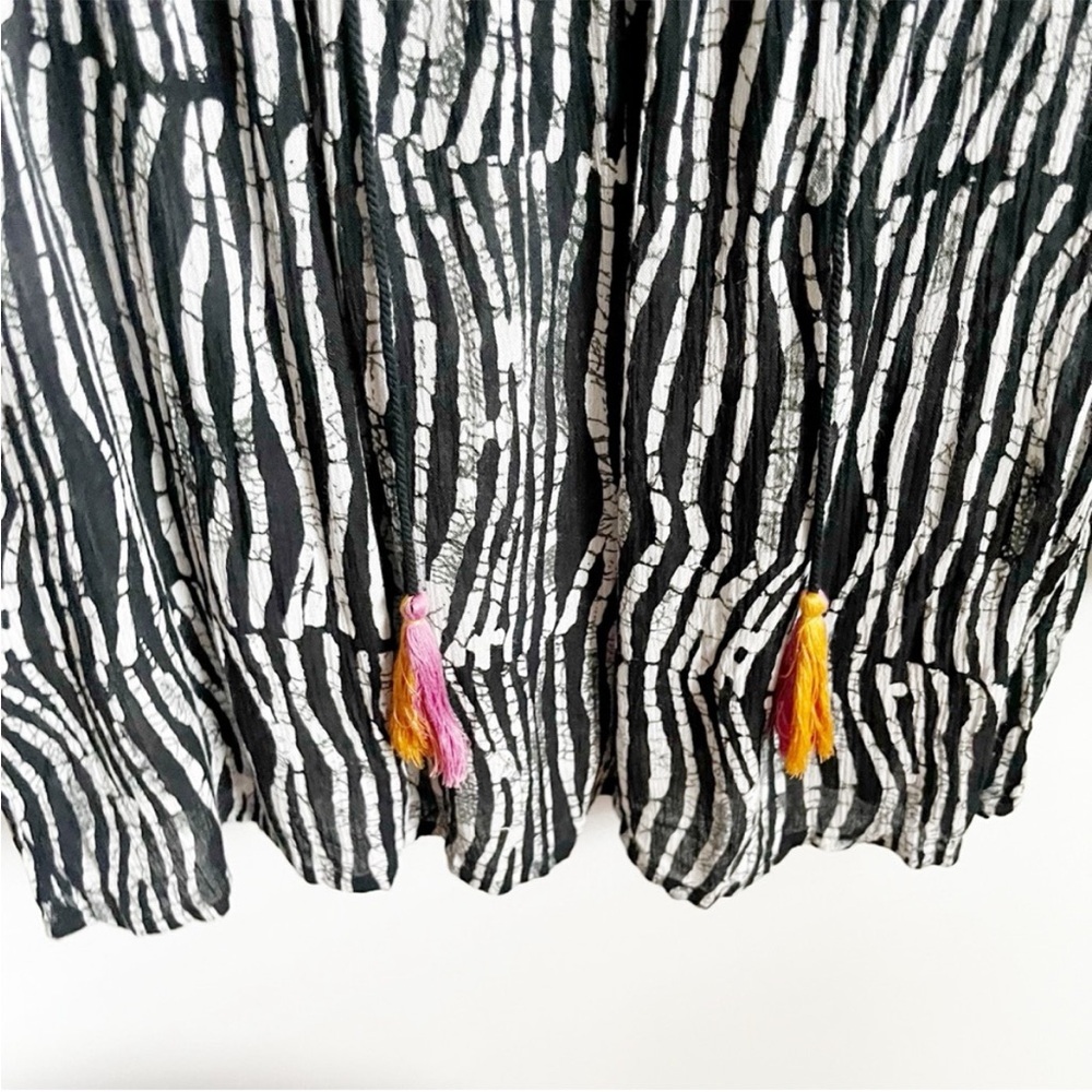 Raga Anthropologie tunic top black white zebra print stripes embroidery floral - Picture 5 of 9